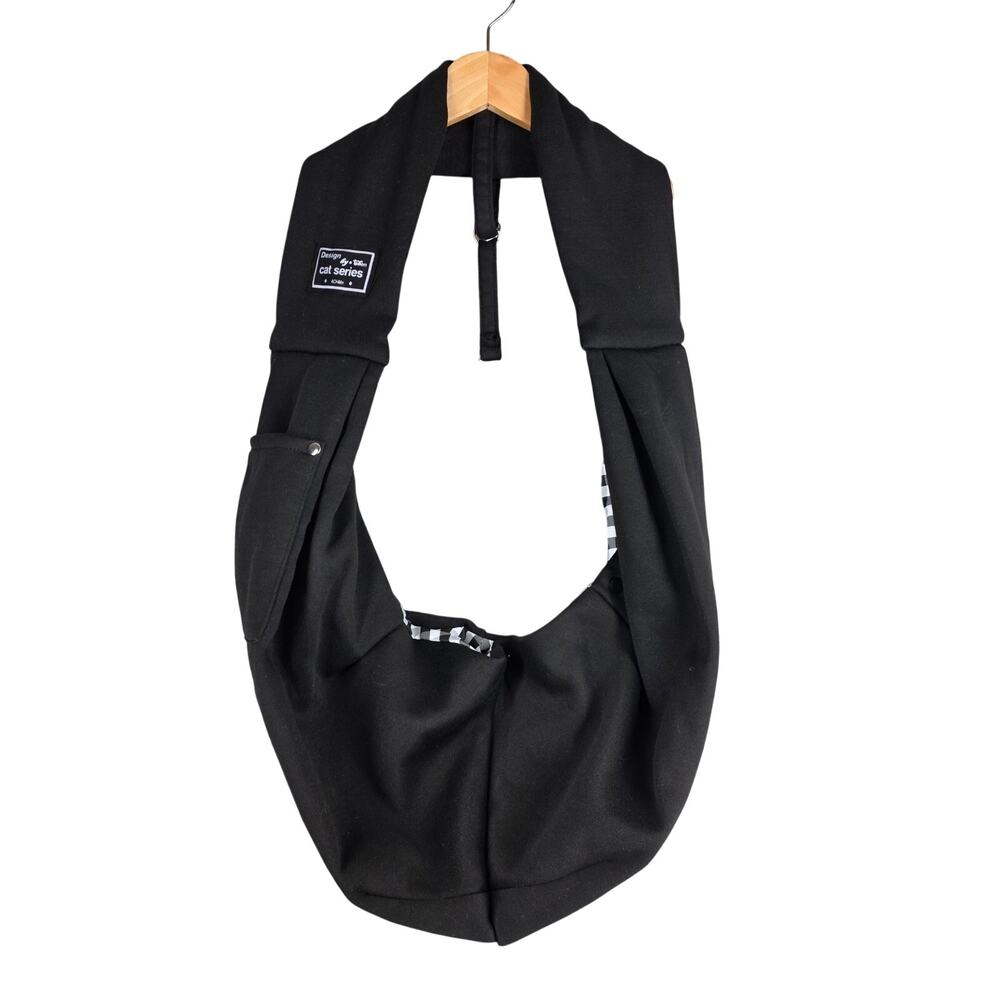 DESIGN BY THEN CAT SERIES PET SLING CARRIER BLACK CROSSBODY WITH PHONE POCKET